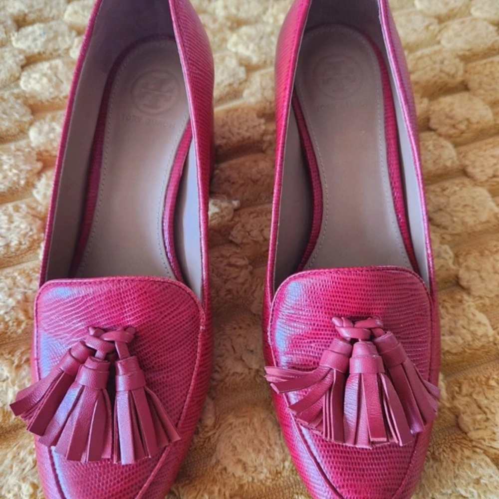 Pink Tassel Loafers Womens Leather Heels